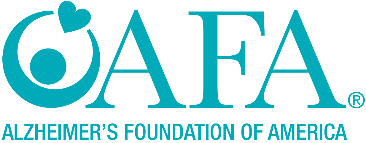 Alzheimer’s Foundation of America logo with stylized "AFA" letters and a heart integrated into the "A," representing compassionate support like the AFA virtual assistant and Alzheimer’s Foundation helpline.
