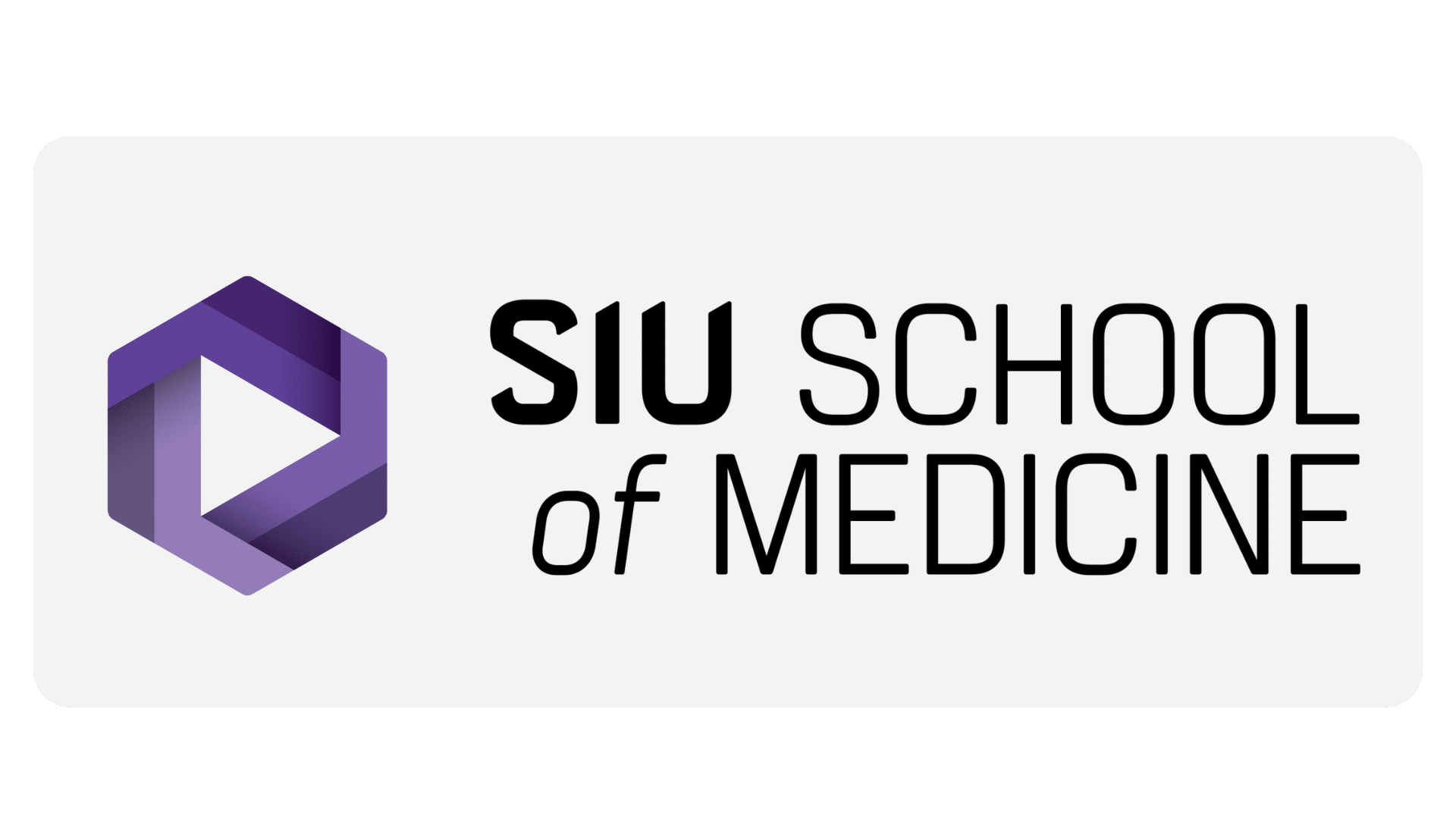 SIU School of Medicine logo with a purple geometric hexagon on the left and the text "SIU School of Medicine" in black on a white background.