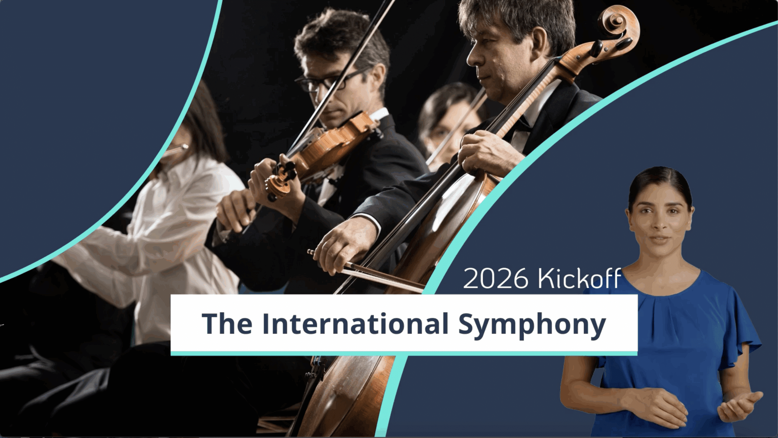 Image of a virtual event avatar presenter for a fictitious symphony event.