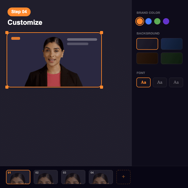 Scene customization in D-ID Studio: brand colors, backgrounds, fonts, and the scene timeline