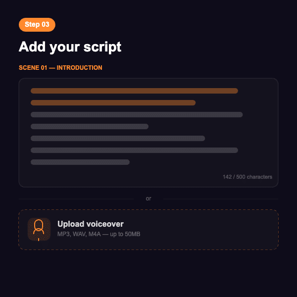 Script editor in D-ID Studio with a voiceover upload option