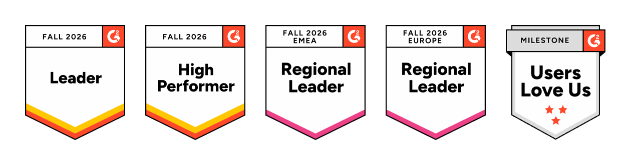 D-ID G2 Fall 2026 awards: Leader in AI Video Generators, High Performer in Course Authoring, Regional Leader EMEA in AI Video Generators, Regional Leader Europe in AI Video Generators, and the G2 Users Love Us milestone badge